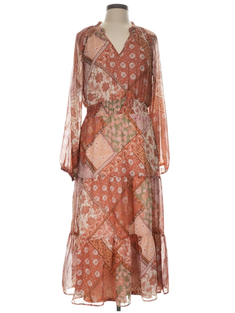 Patchwork Print Mesh Maxi Dress NWT